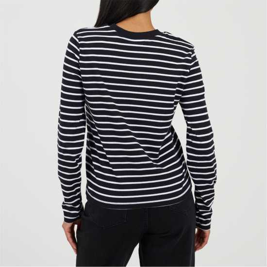 Brave Soul Womens Striped Long Sleeve T-Shirt With Contrast Collar White/Black 