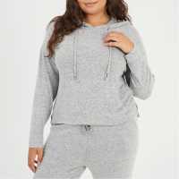 Brave Soul Womens Plus Size Soft Touch Hooded Top Grey Marl 