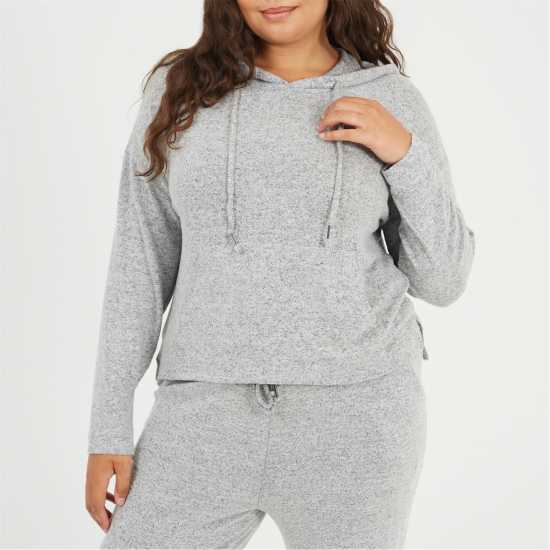 Brave Soul Womens Plus Size Soft Touch Hooded Top Grey Marl 