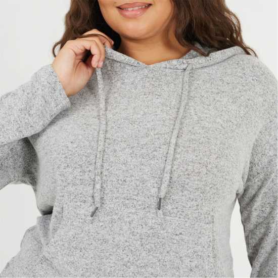 Brave Soul Womens Plus Size Soft Touch Hooded Top Grey Marl 