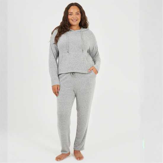 Brave Soul Womens Plus Size Soft Touch Hooded Top Grey Marl 