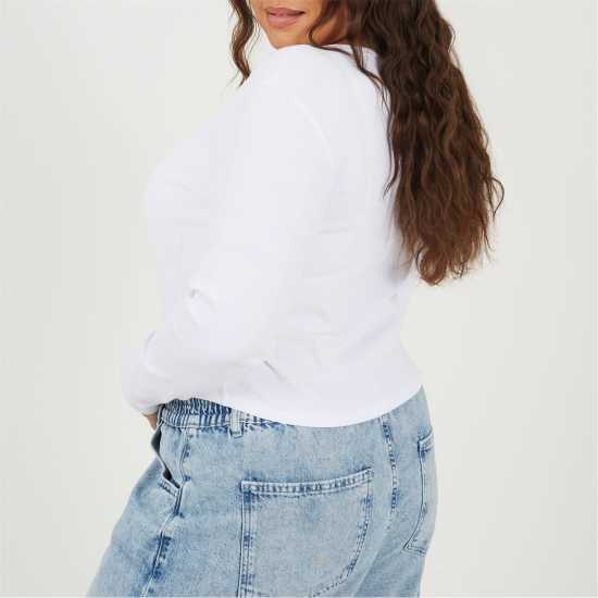 Brave Soul Горнище С Дълъг Ръкав Womens Plus Size V-Neck Long Sleeve Top With Slit Detail White Brave Soul Горнище С Дълъг Ръкав Womens Plus Size V-Neck Long Sleeve Top With Slit Detail White