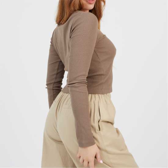 Brave Soul Bs Womens Long Sleeve Ribbed Top With Round Neck  