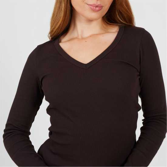 Brave Soul Bs Womens Long Sleeve V-Neck Ribbed Top  
