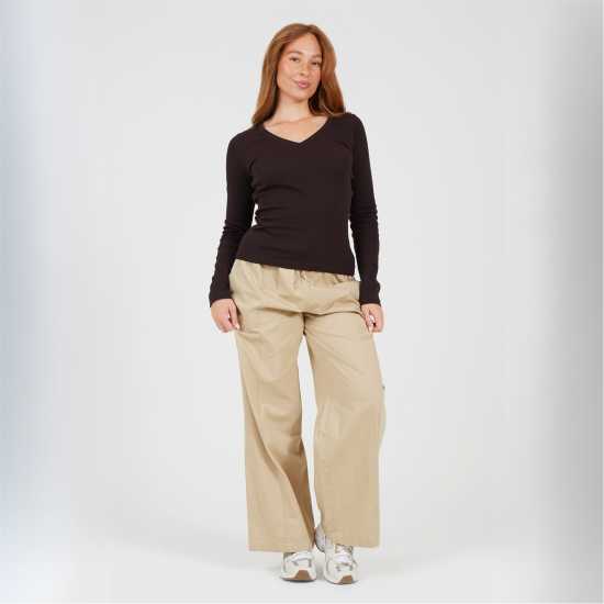 Brave Soul Bs Womens Long Sleeve V-Neck Ribbed Top  