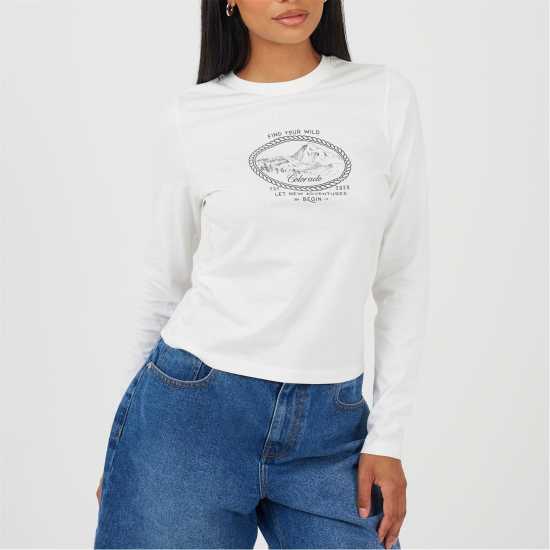 Brave Soul Горнище С Дълъг Ръкав Bs Womens Long Sleeve Top Withn Printed Chest Design  