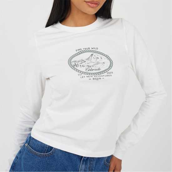 Brave Soul Горнище С Дълъг Ръкав Bs Womens Long Sleeve Top Withn Printed Chest Design  