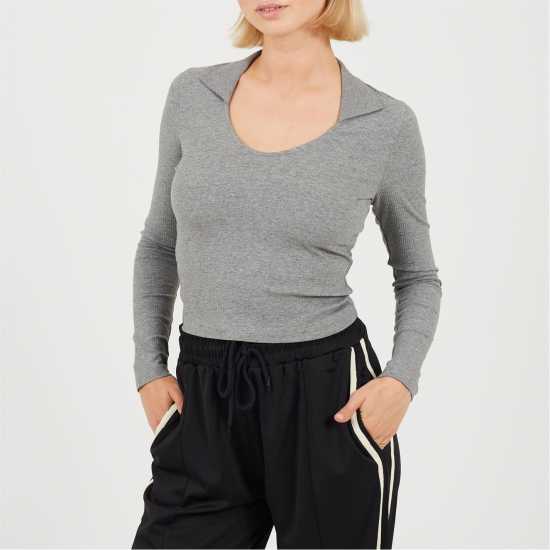 Brave Soul Bs Womens Long Sleeve Scoop Neck Top With Collar  