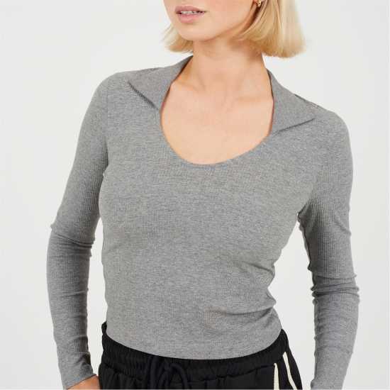 Brave Soul Bs Womens Long Sleeve Scoop Neck Top With Collar  