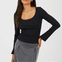 Brave Soul Bs Womens Long Sleeve Scoop Neck Top With Bow Detail.  