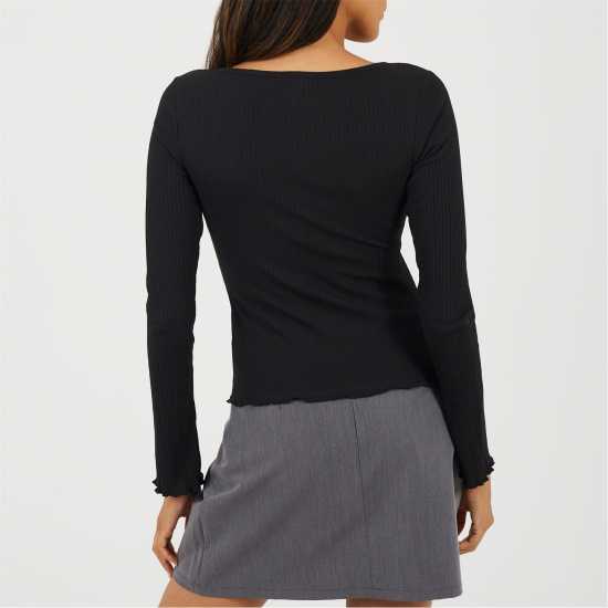 Brave Soul Bs Womens Long Sleeve Scoop Neck Top With Bow Detail.  