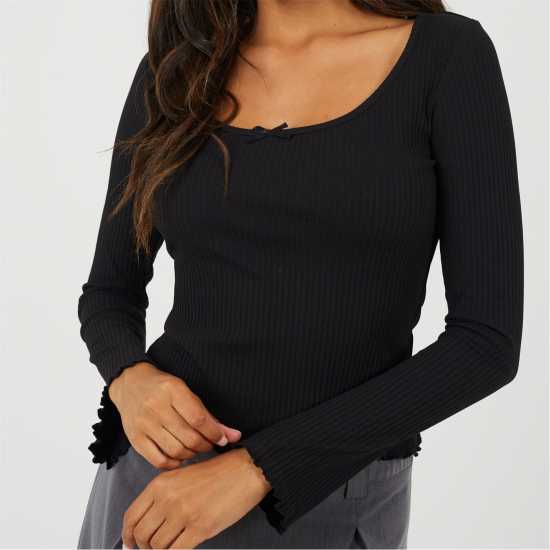 Brave Soul Bs Womens Long Sleeve Scoop Neck Top With Bow Detail.  