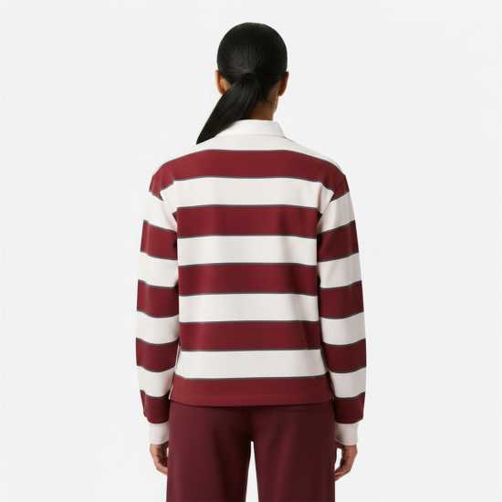 Jack Wills Women's Cotton Polo Neck Long Sleeve Oversized Fit T-Shirt Бордо/Тъмносин 