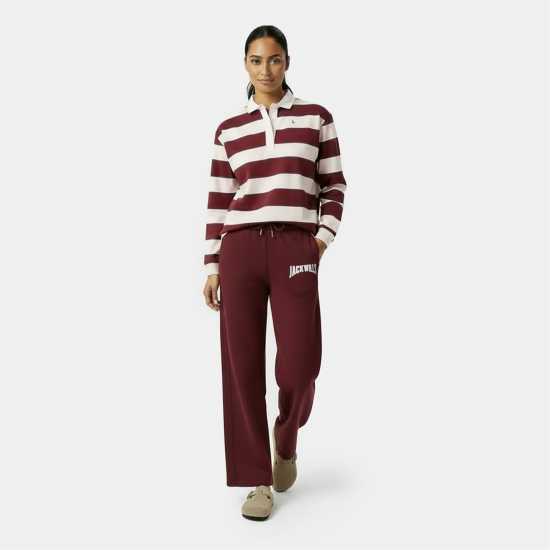 Jack Wills Women's Cotton Polo Neck Long Sleeve Oversized Fit T-Shirt Бордо/Тъмносин 
