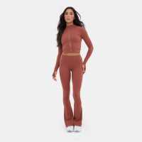 Горнище С Дълъг Ръкав Zip Thru Long Sleeve Top Mocha Дамски тениски и фланелки