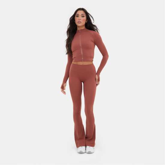 Горнище С Дълъг Ръкав Zip Thru Long Sleeve Top Mocha Дамски тениски и фланелки