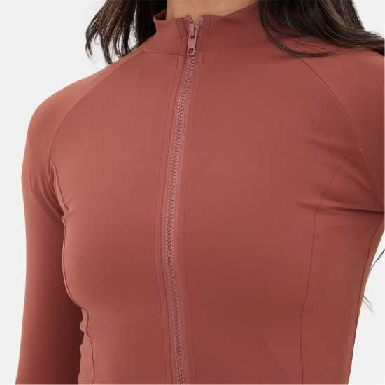 Горнище С Дълъг Ръкав Zip Thru Long Sleeve Top Mocha Дамски тениски и фланелки