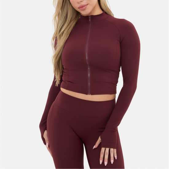 Горнище С Дълъг Ръкав Zip Thru Long Sleeve Top Burgundy Дамски тениски и фланелки