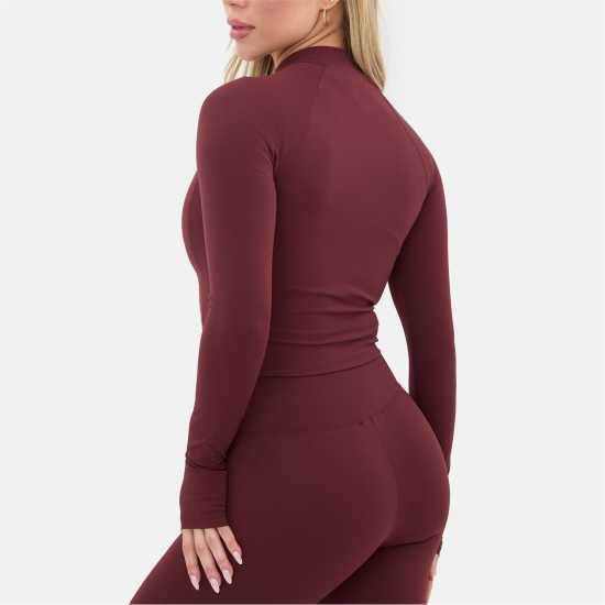 Горнище С Дълъг Ръкав Zip Thru Long Sleeve Top Burgundy Дамски тениски и фланелки