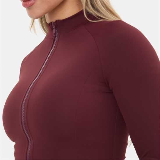 Горнище С Дълъг Ръкав Zip Thru Long Sleeve Top Burgundy Дамски тениски и фланелки