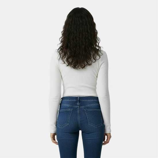 Jack Wills Women's Waffle Lsbaby Cotton Crew Neck Slim Fit Long Sleeve T-Shirt Винтажно бяло 