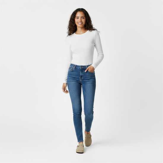 Jack Wills Women's Waffle Lsbaby Cotton Crew Neck Slim Fit Long Sleeve T-Shirt Винтажно бяло 