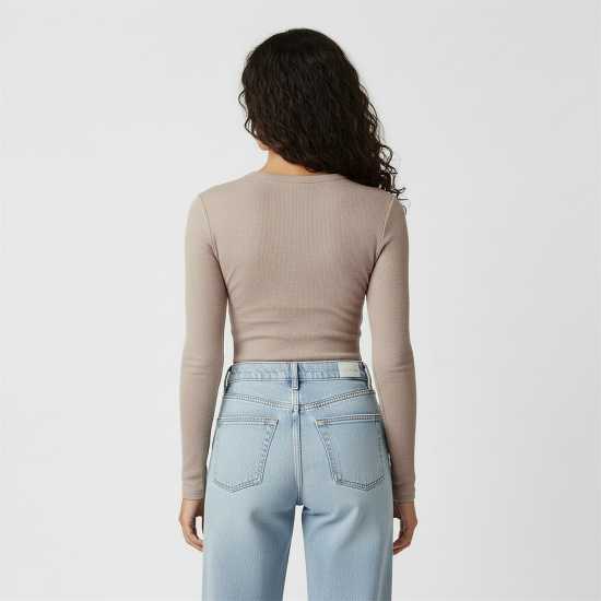 Jack Wills Women's Waffle Lsbaby Cotton Crew Neck Slim Fit Long Sleeve T-Shirt Тоуп 