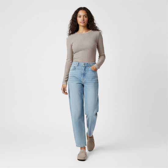 Jack Wills Women's Waffle Lsbaby Cotton Crew Neck Slim Fit Long Sleeve T-Shirt Тоуп 