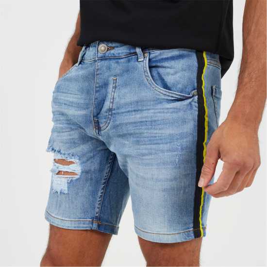 Brave Soul Дънкови Къси Панталони Bs Mens Light Blue Wash Distressed Denim Shorts Син деним Brave Soul Дънкови Къси Панталони Bs Mens Light Blue Wash Distressed Denim Shorts Син деним