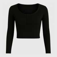 Горнище С Дълъг Ръкав Rib Button Long Sleeve Top  