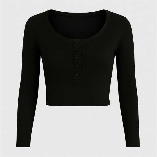 Горнище С Дълъг Ръкав Rib Button Long Sleeve Top  
