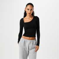 Горнище С Дълъг Ръкав Jack Wills Slash Long Sleeve Top Womens Черно Дамски тениски и фланелки