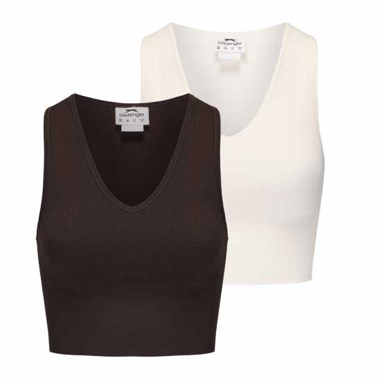Slazenger 2Pk Croptank Womens Шоколад/Захар Дамски тениски и фланелки