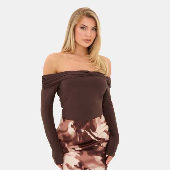 I Saw It First Slinky Fashion Top Кафяво 