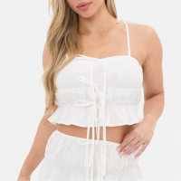 Ruched Front Strappy Tie Top  Дамски тениски и фланелки