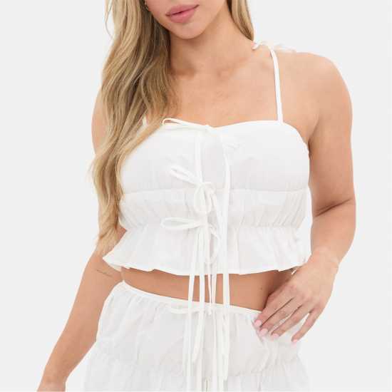 Ruched Front Strappy Tie Top  Дамски тениски и фланелки