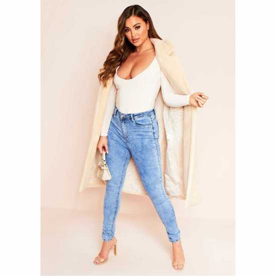 Вталени Дънки Missy Empire 5 Pocket Mid Wash Skinny Jeans  Дамски дънки