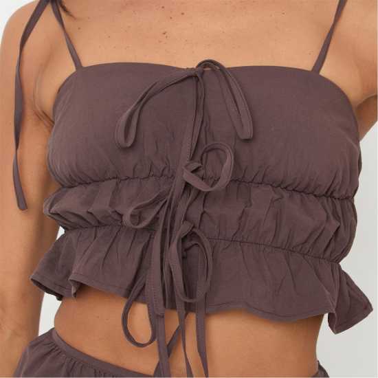 I Saw It First Poplin Ruched Tie Crop Top  Дамски тениски и фланелки