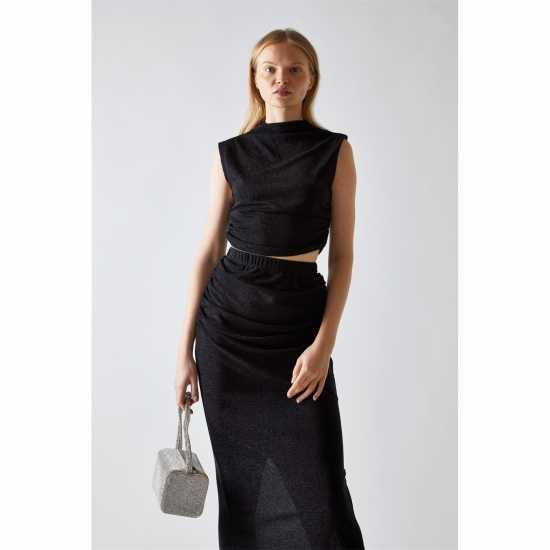 Дамски тениски и фланелки Glamorous Black-Glitter High-Neck Crop-Top Glamorous Black-Glitter High-Neck Crop-Top Дамски тениски и фланелки