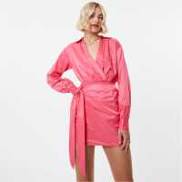 Рокля-Риза Jack Wills Draped Shirt Dress Hot Pink Дамски поли и рокли