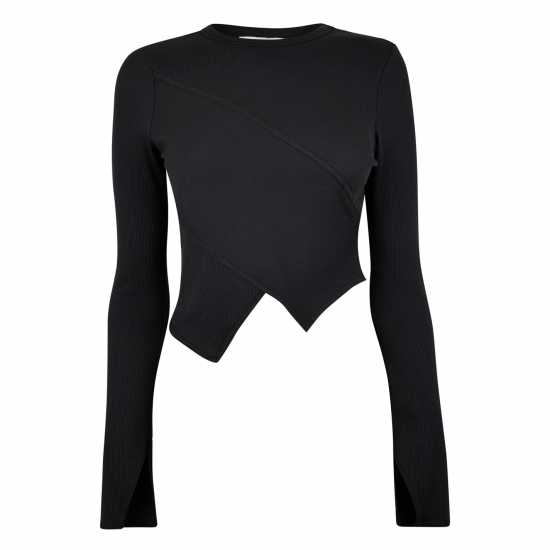 Jack Wills Asymmetric Rib Top Черно Дамски тениски и фланелки