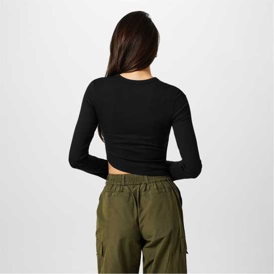 Jack Wills Asymmetric Rib Top Черно Дамски тениски и фланелки