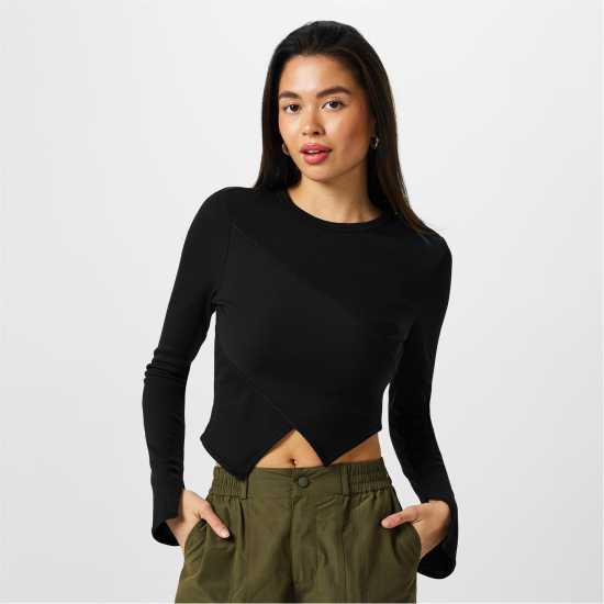 Jack Wills Asymmetric Rib Top Черно Дамски тениски и фланелки