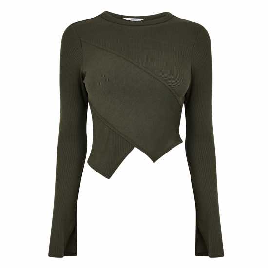 Jack Wills Asymmetric Rib Top Тъмно кафяво Дамски тениски и фланелки