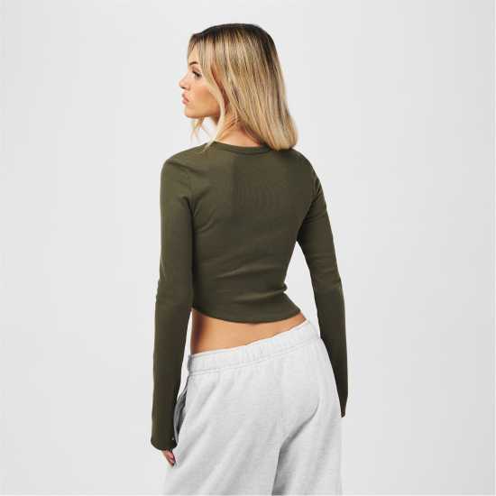 Jack Wills Asymmetric Rib Top Тъмно кафяво Дамски тениски и фланелки