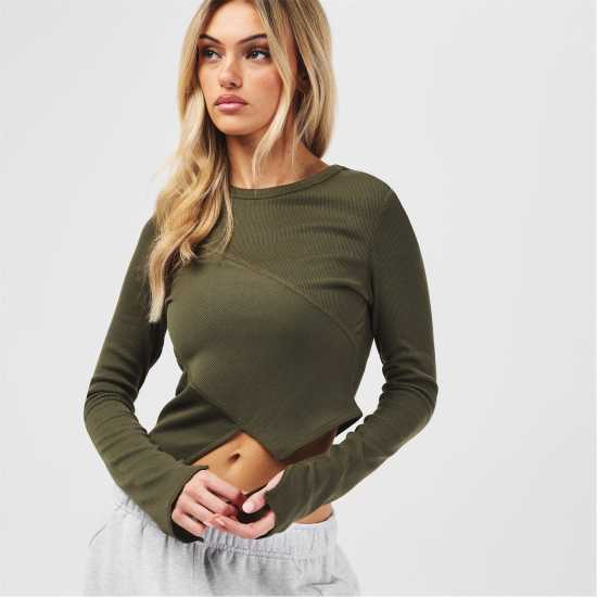 Jack Wills Asymmetric Rib Top Тъмно кафяво Дамски тениски и фланелки