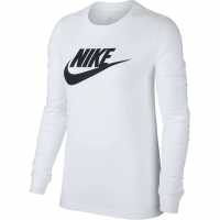 Nike Тениска Futura Long Sleeve T Shirt Womens White/Black Дамски тениски с яка