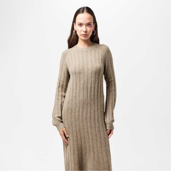 Pieces Dress Fem Kni Ld99 Тауп Сиво Дамски поли и рокли