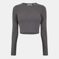 Jjxx Women's Feline Long-Sleeve Crop Top Сива меланж 