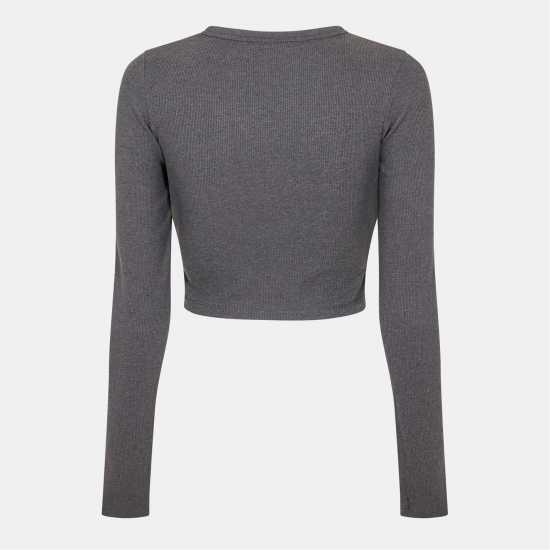 Jjxx Women's Feline Long-Sleeve Crop Top Сива меланж 